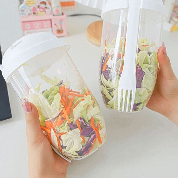 Salad Vegetable Fruit Cup Container with Lid, Fork, and Salad Dressing Holder - Picture 4 of 11
